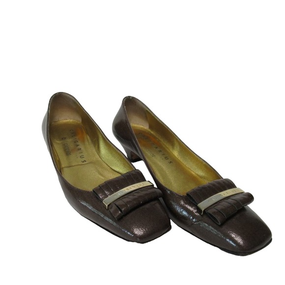 Bill Pinner Caligarius Brown Patent Leather Kitten Heel Pump - Size 7.5 B - Picture 2 of 13